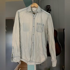 Koto Button-Down Bleached Denim Shirt